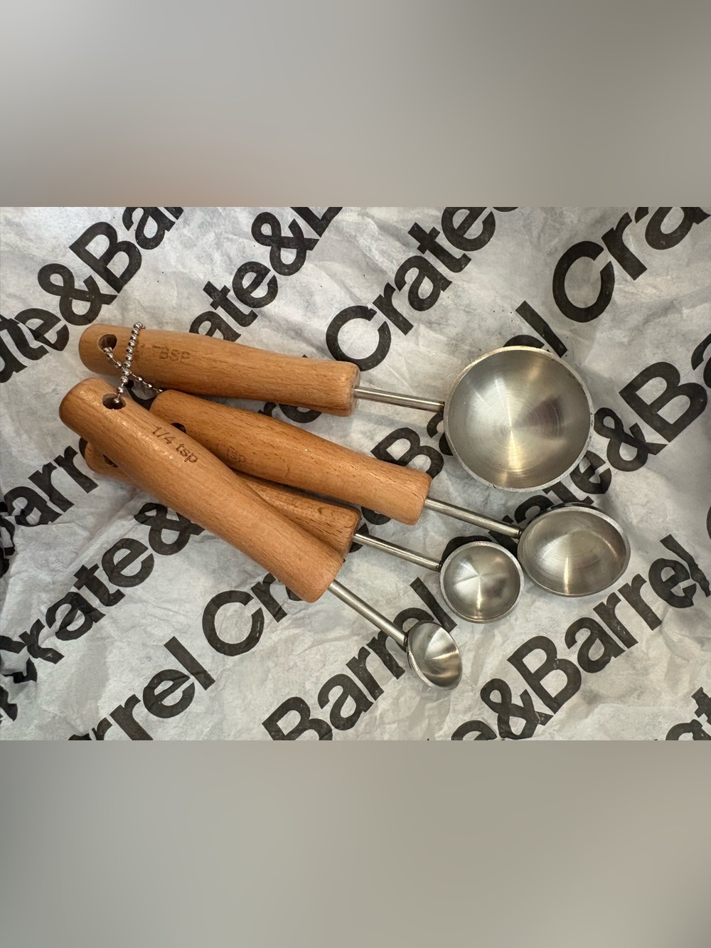 Crate & Barrel Beechwood and Stainless Steel Measuring Spoons
